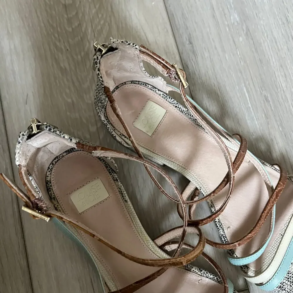LOUISE et CIE 'Eleri' Women's 8M Square Toe Leather Sandal Tan Cream Aqua